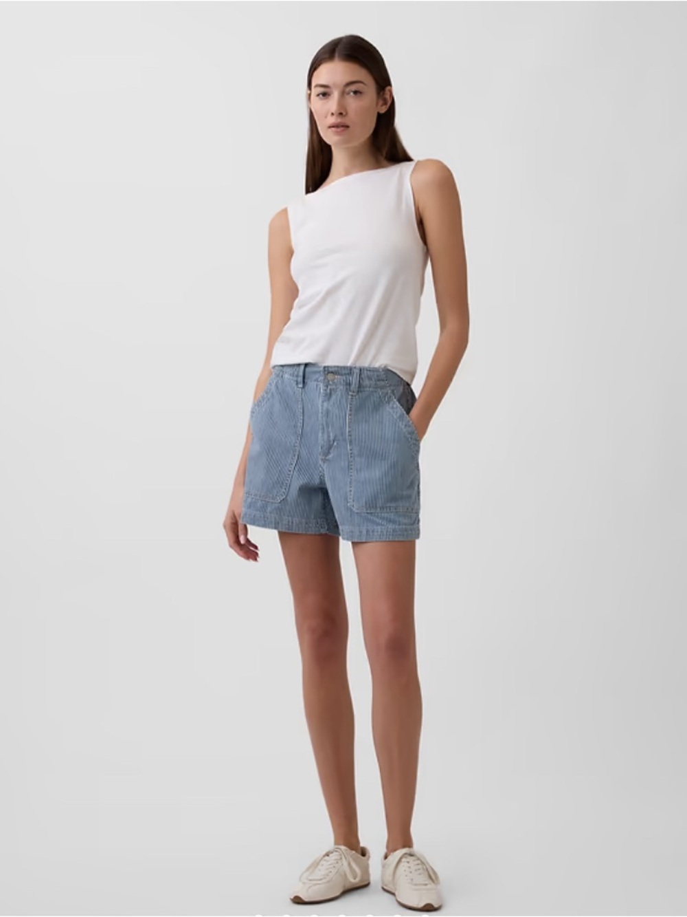 Gap Ultrasoft Denim Shorts Blue Railroad Stripe Utility 100% Cotton XS